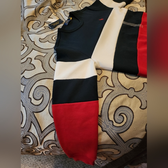 SOLD! Men’s POLO RALPH LAUREN  Crewneck Colorblock Navy Red White Sweatshirt Med - Picture 2 of 8